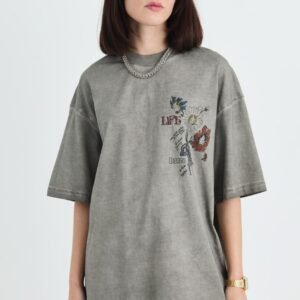 Flower leaf embroidered washed